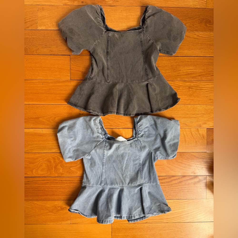 LIKE NEW H&M Light Blue and Gray Denim Peplum Tops, can be bought separately